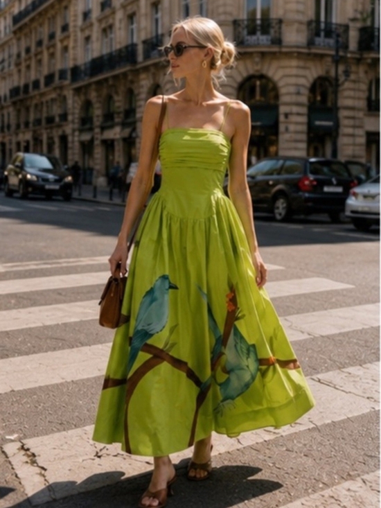 FARM Rio Dresses & Skirts - FARM Rio Lime Green Bird-Print Strappy Maxi Dress